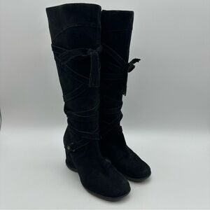 Me Too Sydney Tall Black Suede Wedge Boots